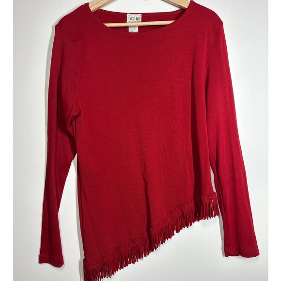 Miss Dorby Vintage 2-Piece Fringe Skirt Suit Set Red Size L Pull-On Boho Western - Picture 9 of 12